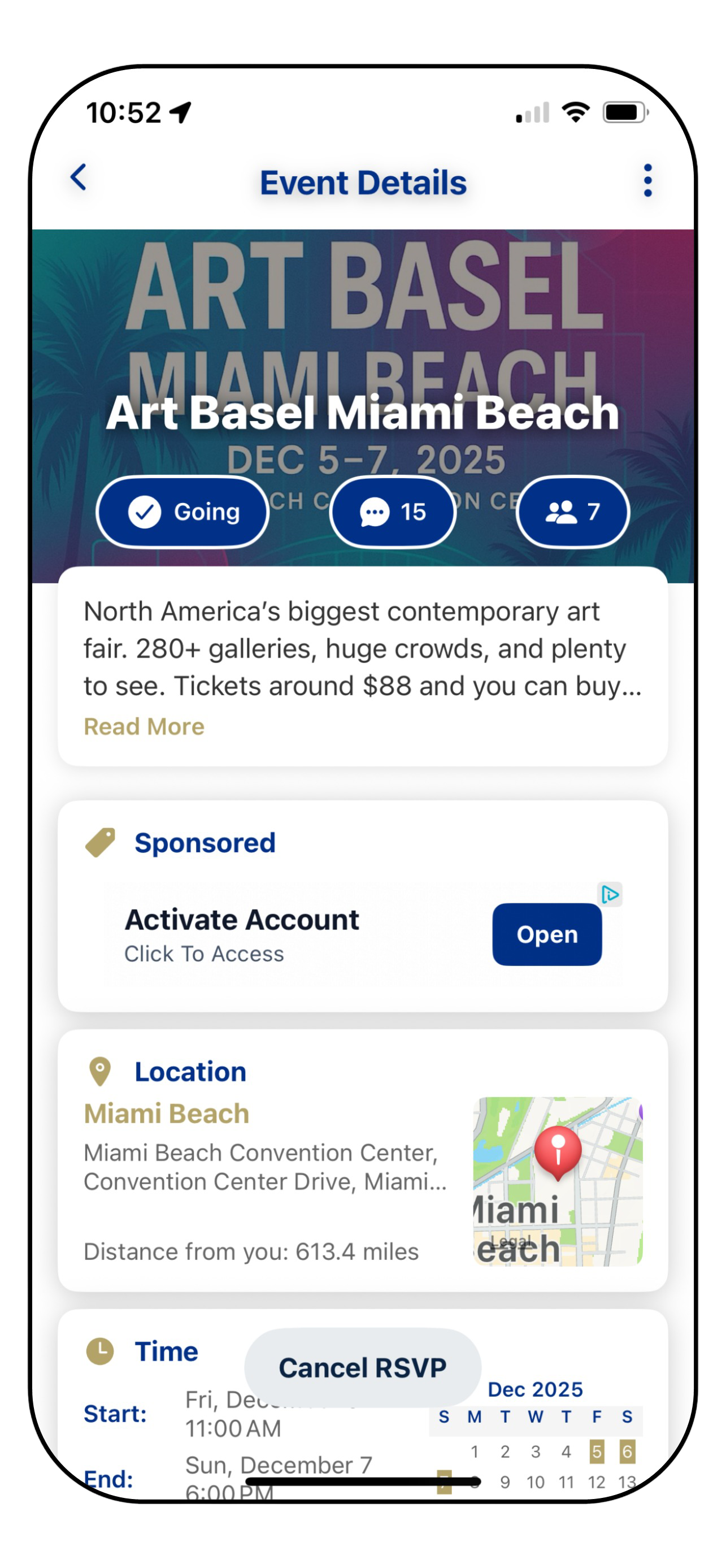 Event details screen