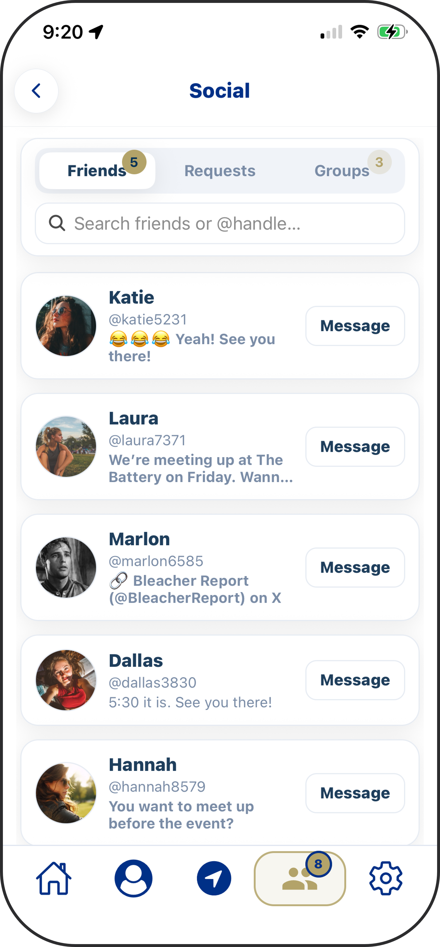 Friendli friends screen for building a local social network